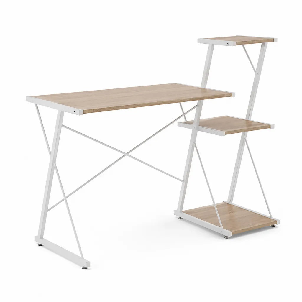 Schreibtisch mit Regal 120 x 60 x 150 cm Spanplatte Stahl rechteckig Natur Weiss