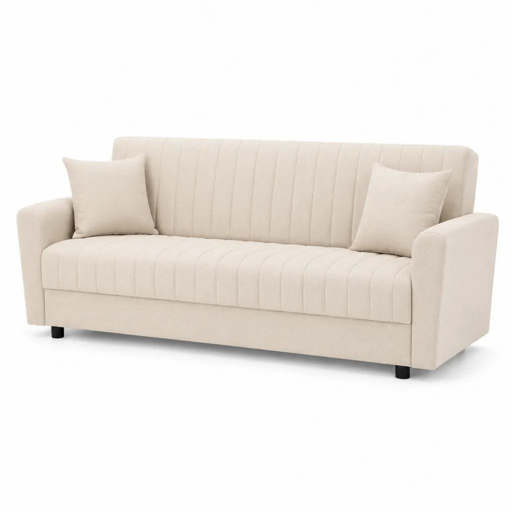 3-Sitzer Sofa mit 2 Kissen aus Polyester Creme 196 x 84 x 86 cm