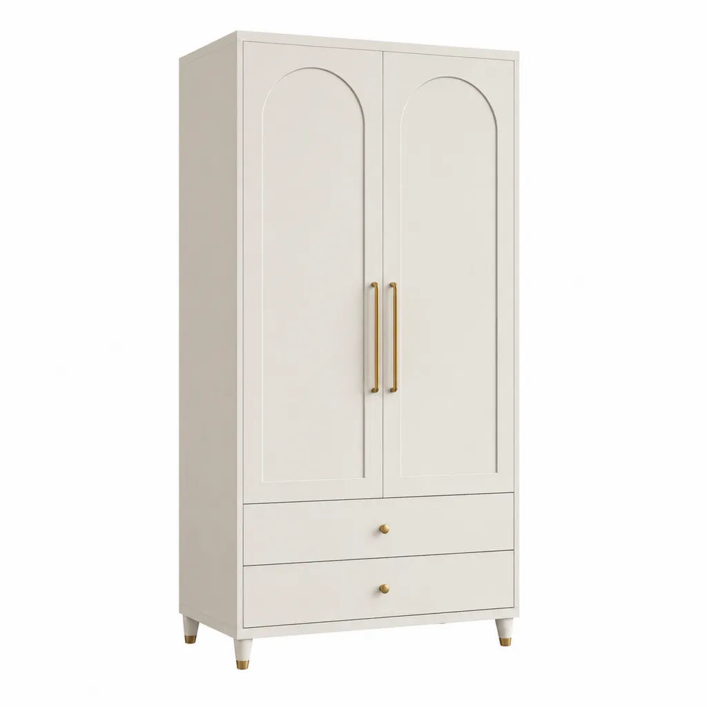 Kleiderschrank 2 Turen 2 Schubladen MDF rechteckig Cremeweiss Gold 80 x 40 x 180 cm