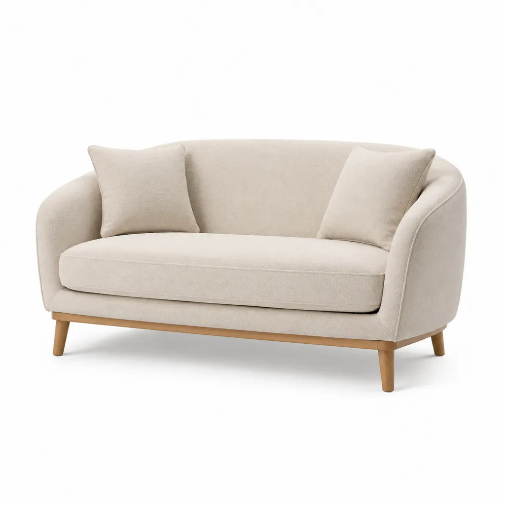 2-Sitzer Sofa mit Polyesterbezug Schaumstoffpolsterung und Massivholzbeinen in Creme 145 x 82 x 78 cm