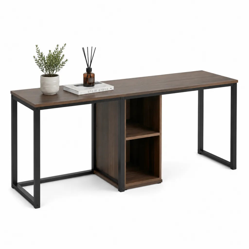 Schreibtisch mit 2 offenen Regalen Spanplatte Stahl rechteckig Dunkelbraun Schwarz 120 x 60 x 75 cm