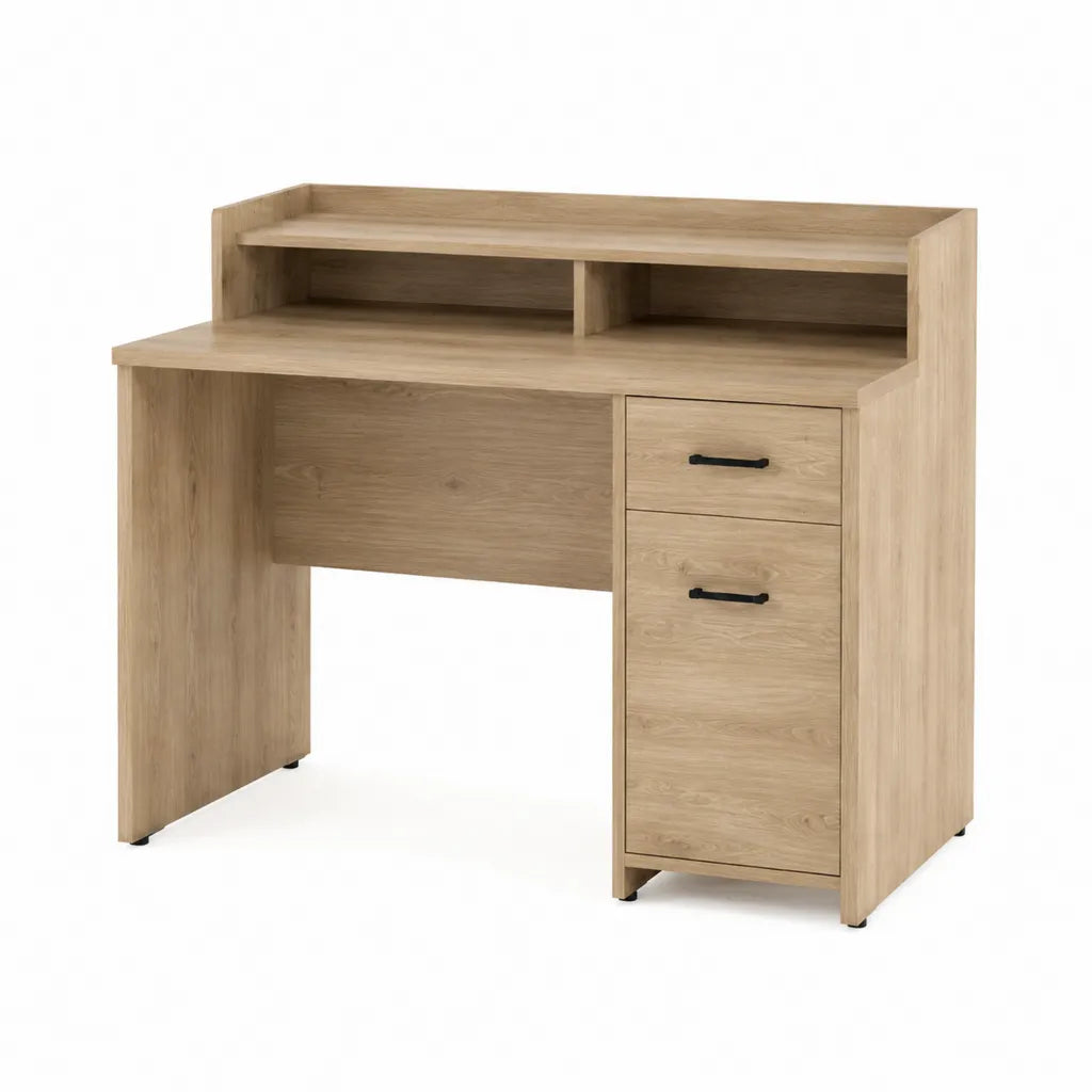 Schreibtisch mit Aufsatz und 2 Schubladen Spanplatte Eiche hell 100 x 50 x 105 cm