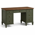 Schreibtisch mit 7 Schubladen rechteckig MDF Walnussfurnier Olivgrun 150 x 70 x 76 cm