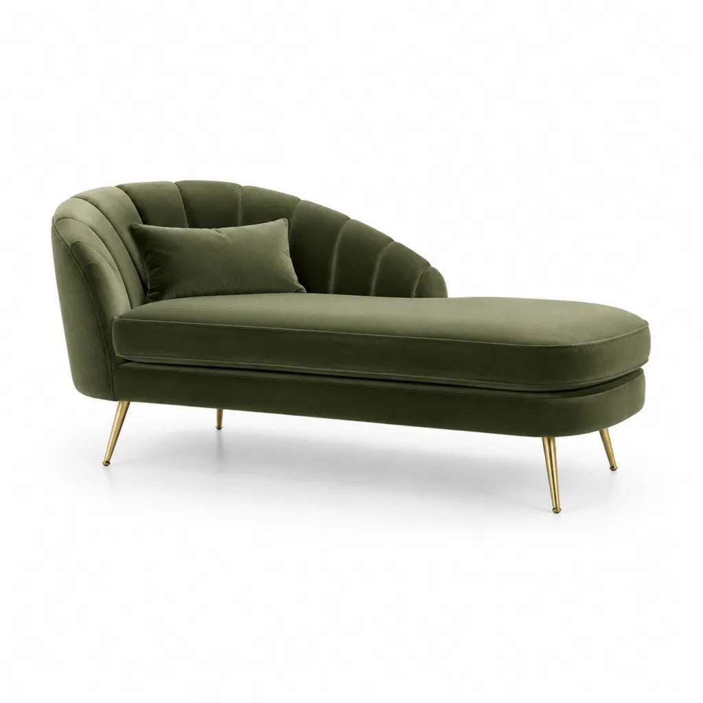 Chaiselongue mit Armlehne 175 x 78 x 82 cm Polyestersamt geschwungene Form Olivgrun