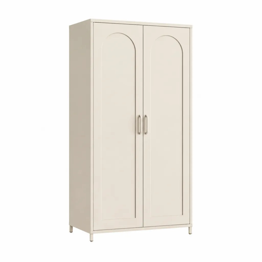 2-turiger Kleiderschrank 80 x 50 x 180 cm aus melaminbeschichteter Spanplatte mit Rundbogenfronten Cremeweiss