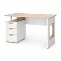 Schreibtisch mit 3 Schubladen MDF Gummibaum Massivholz rechteckig Weiss Natur 110 x 60 x 75 cm