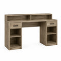 Schreibtisch mit Aufsatz und 2 Schubladen Spanplatte Eichenoptik rechteckig 140 x 60 x 90 cm