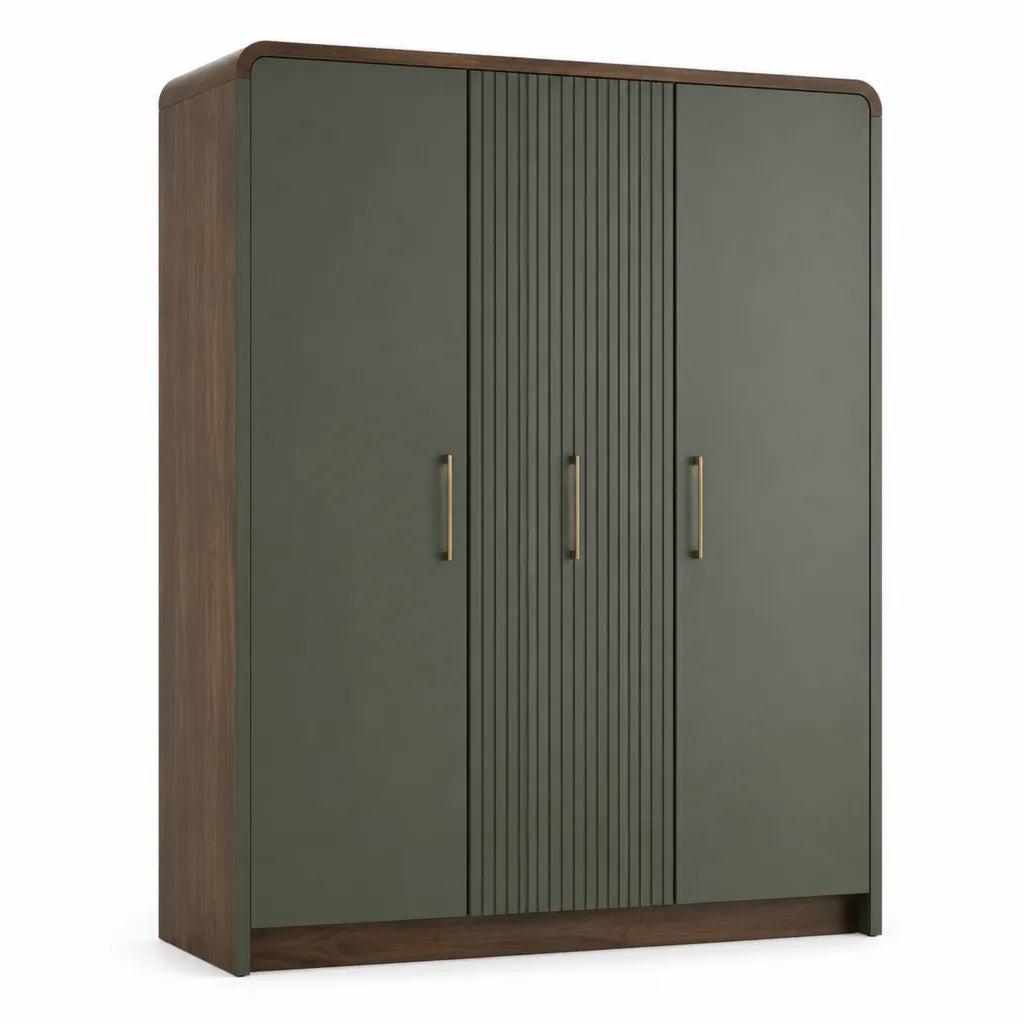 Drehturenschrank 3 Turen 150 x 60 x 200 cm Spanplatte Walnussdekor Grun Rechteckig