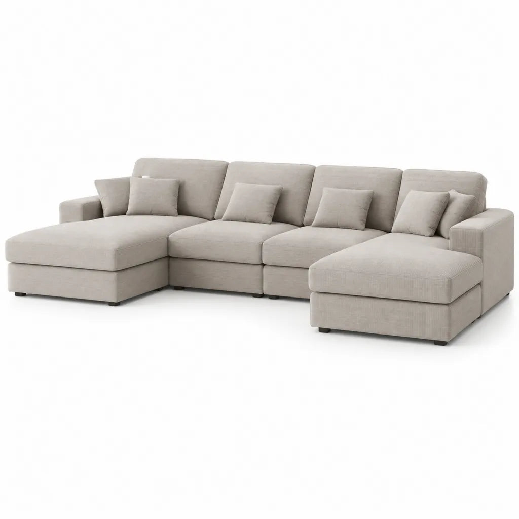 Wohnlandschaft mit zwei Longchairs 340 x 165 x 85 cm Polyester U-Form Beige