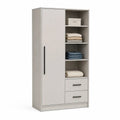 Kleiderschrank mit Tur offenen Regalen und 2 Schubladen 80 x 40 x 180 cm Spanplatte Melamin Hellgrau rechteckig