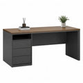 Schreibtisch mit 3 Schubladen und offenem Fach 140 x 60 x 75 cm Spanplatte rechteckig Walnuss Graphit